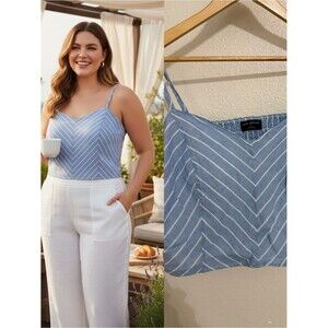 Lane Bryant Blue White Stripe Linen Blend Cami Top Size 18